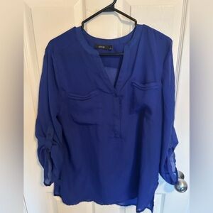 Apt. 9 Royal Blue V-Neck Roll-Tab Blouse